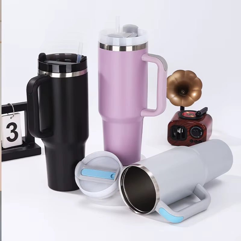 1Pc 40Oz Stainless Steel Leopard Print Cup with Straw Portable Car Cup Large Capacity Water Cup