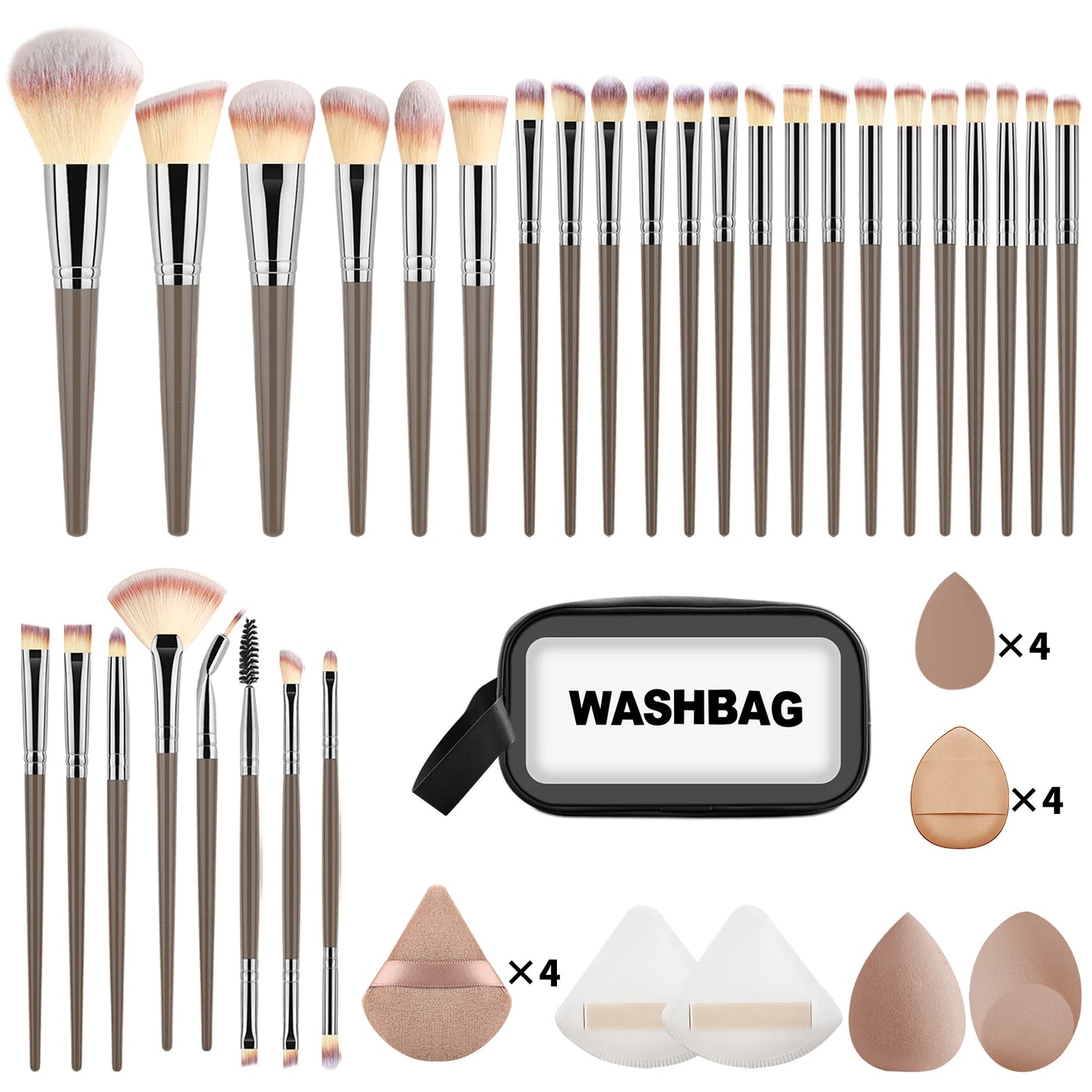 Professional 47Pcs Makeup Set 30 Powder Blush Eyeshadow Brushes, Triangle Sponges Puffs with Travel Storage Bag