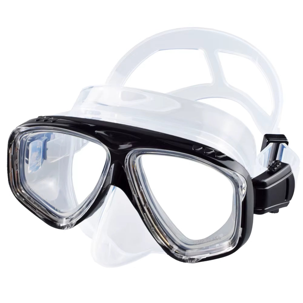 Snorkel Mask Swimming Goggles Scuba Diving Silicone Skirt Tempered Glass Len Wide View Training with Nose Cover Adjustable Strap