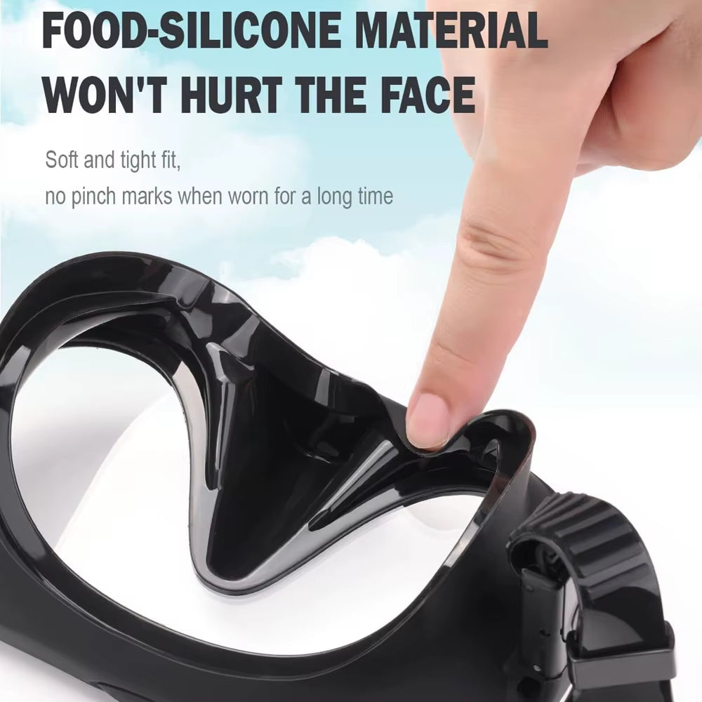 Snorkel Mask Swimming Goggles Scuba Diving Silicone Skirt Tempered Glass Len Wide View Training with Nose Cover Adjustable Strap