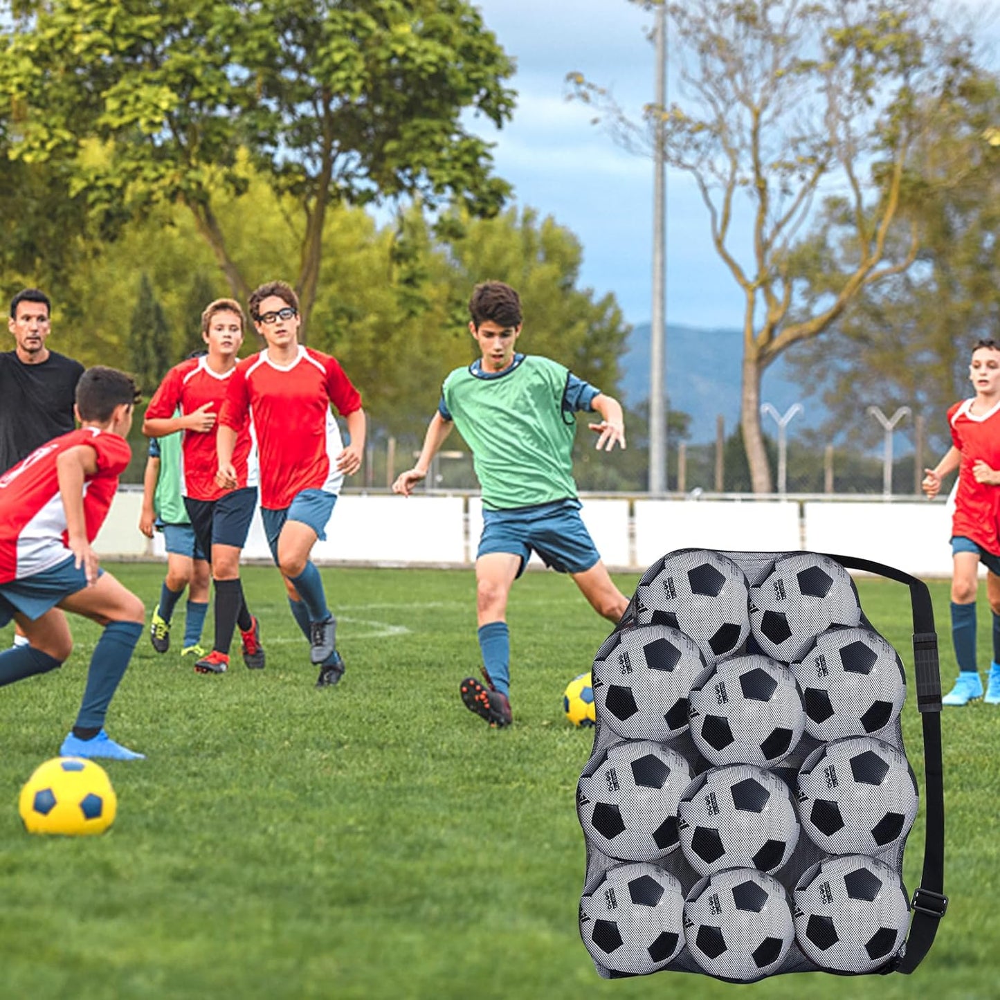 Extra Large Heavy-Duty Mesh Ball Bag for Soccer and Basketball - Holds 10-12 Balls, Ideal for Coaches, with Drawstring Closure