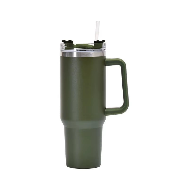 1Pc 40Oz Stainless Steel Leopard Print Cup with Straw Portable Car Cup Large Capacity Water Cup
