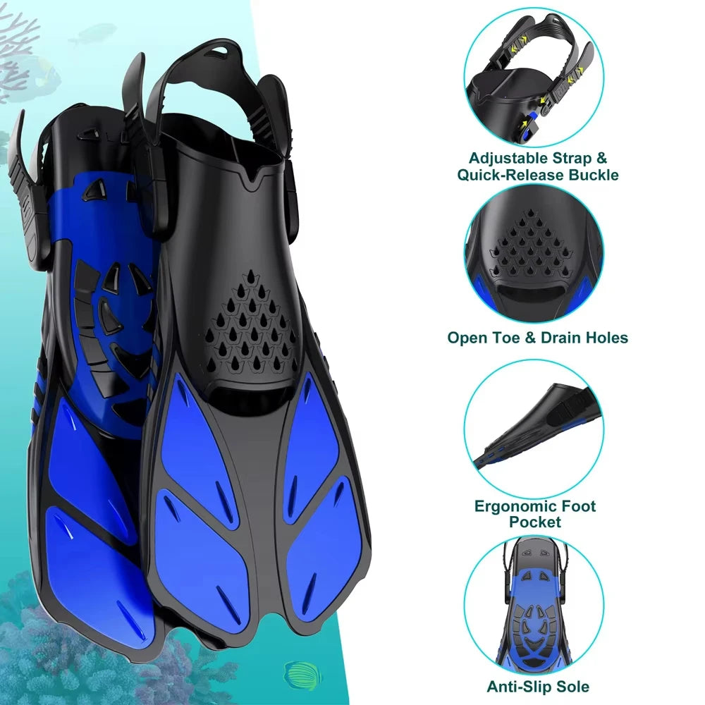 Adjustable Buckle Diving Fins, Short Silicone Diving Shoes, Suitable for Adults For.Water Sports Travel
