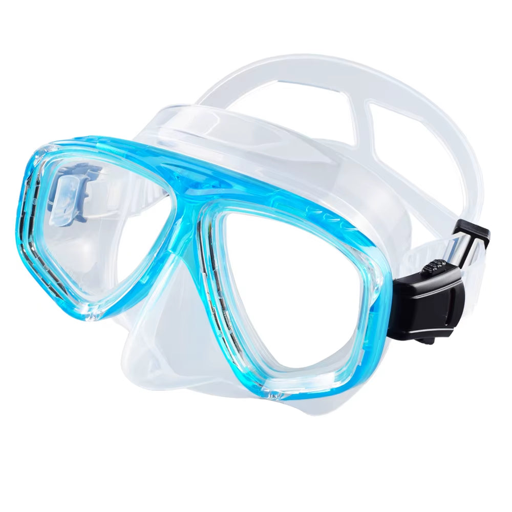 Snorkel Mask Swimming Goggles Scuba Diving Silicone Skirt Tempered Glass Len Wide View Training with Nose Cover Adjustable Strap