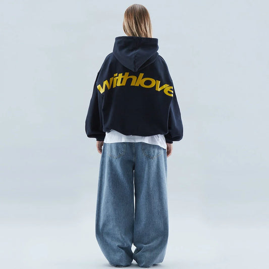 Herren Oversized Hoodie Streetwear Mit Kapuze Und „Withlove“-Print – Urban Casual Style