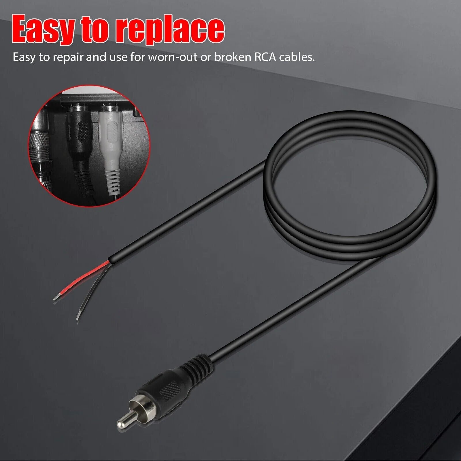 2-Pack 10 FT RCA Male Plug to Bare Wire Audio Speaker Subwoofer HDTV Cable Cord