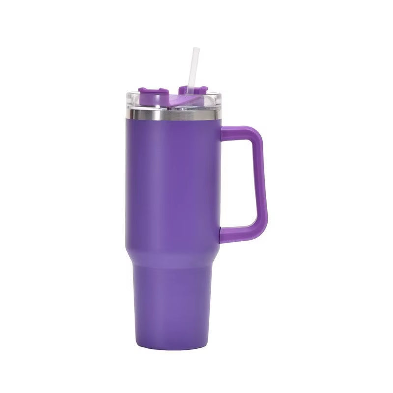 1Pc 40Oz Stainless Steel Leopard Print Cup with Straw Portable Car Cup Large Capacity Water Cup