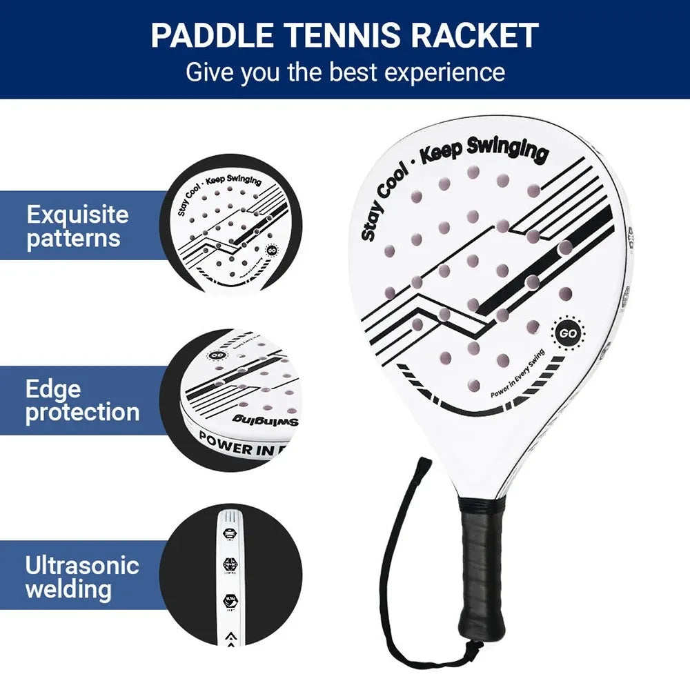 Padel Racket with Carbon Fiber Surface & EVA Memory Foam Core – Lightweight Well-Balanced Padel for Beginners and Intermediate